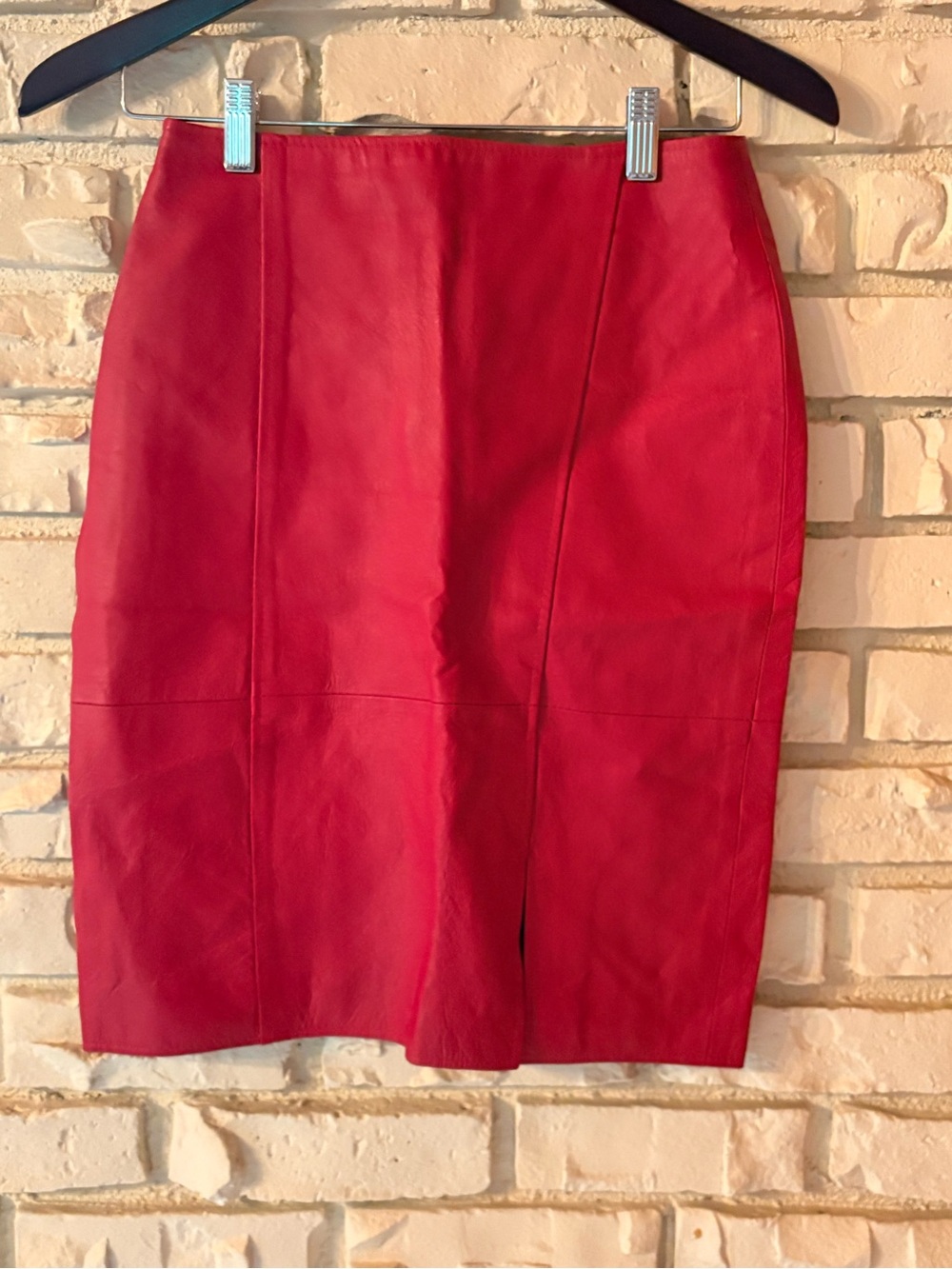 Vintage Red Leather Pencil Skirt - Women